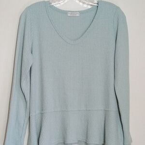 Paper Crane seafoam green knitted vneck thermal peplum long sleeve top